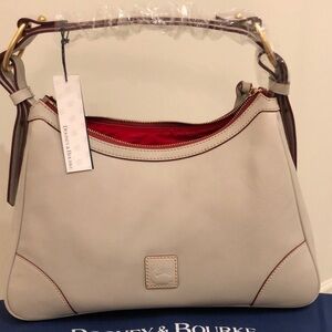 Dooney & Bourke Cream and Red Textured Leather Shoulder Bag